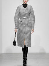 Load image into Gallery viewer, Light Grey V Neck Polka Dot Woolen Coat