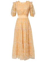 Load image into Gallery viewer, Yellow Daisy Puff Sleeve 1950S Vintage Maxi Dress