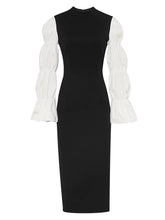 Load image into Gallery viewer, Black And White Lantern Long Sleeve 1940S Vintage Dress