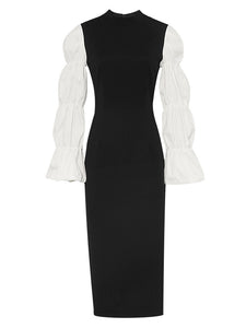 Black And White Lantern Long Sleeve 1940S Vintage Dress