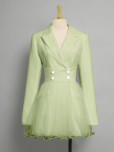 Green Long Sleeve Tulle 1950S Vintage Blazer Dress Suit