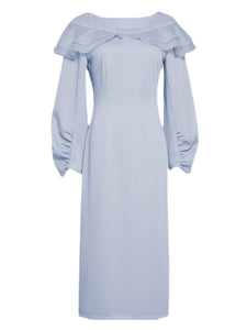 Light Blue Ruffles Long Sleeve Vintage 1940S Bodycon Dress