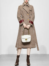 Load image into Gallery viewer, Brown Plaid Long Sleeve Women&#39;s Winter Coat