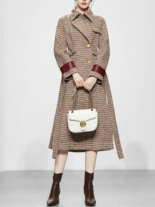 Brown Plaid Long Sleeve Women's Winter Coat