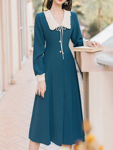 Lake Blue Chelsea Collar Vintage Long Sleeve Fall 50S Dress