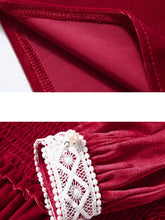 Load image into Gallery viewer, Vinatge Red Lace Long Sleeve Swing Velvet Dress