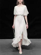 Load image into Gallery viewer, White Chiffon Vintage Maxi Dress With High low Hem