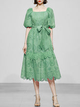 Load image into Gallery viewer, Embroidered Square Collar Puff Sleeve Vintage Dress Boho Dress