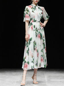 Big Bowknot Tropical Rose Print Maxi Dress