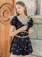 Load image into Gallery viewer, Butterfly Style V Neck Lace Vintage One Piece Swimwear Bathing Suit