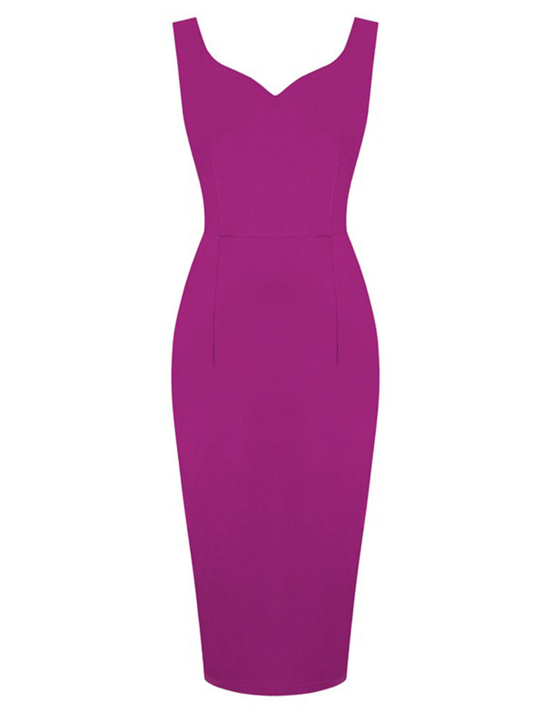 Solid Color Sweet Heart Collar 1950S Vintage Bodycon Dress
