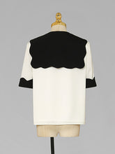 Load image into Gallery viewer, 2PS White Wavy Petal Lapel Straight Short-sleeved Shirt Five-point Shorts Suit