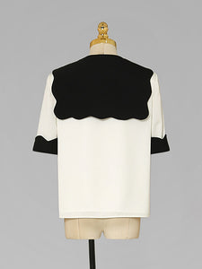 2PS White Wavy Petal Lapel Straight Short-sleeved Shirt Five-point Shorts Suit