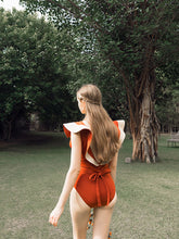 Load image into Gallery viewer, Sailor Style Deep V Neck Ruffles Vintage One Piece Swimwear