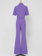 Load image into Gallery viewer, 2PS Workwear Style Cropped Top Flared Trousers 1970S Set