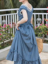 Load image into Gallery viewer, Vintage Blue Lace Cotton Little Women Same Style Prairie Dress