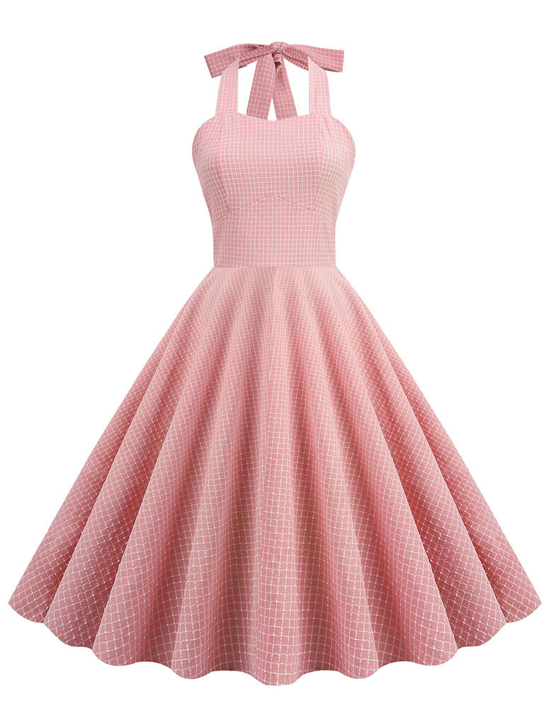 Lavender And White Plaid Vintage Halter Stellalou Same Style Easter 1950S Dress, Pink / L Lavender And White Plaid Vintage Halter Stellalou Same Style Easter 1950S Dress, Pink / L