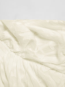 Light Yellow Chiffon Waist Long Skirt Puff Sleeve Fishtail Dress