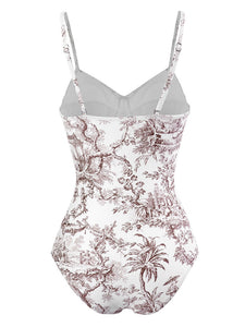 Romantic Floral Print Strap One Piece With Bathing Suit Wrap Skirt