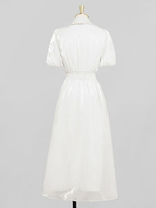 White Organza Pearl Collar Short Sleeve 1950S Swing Dress