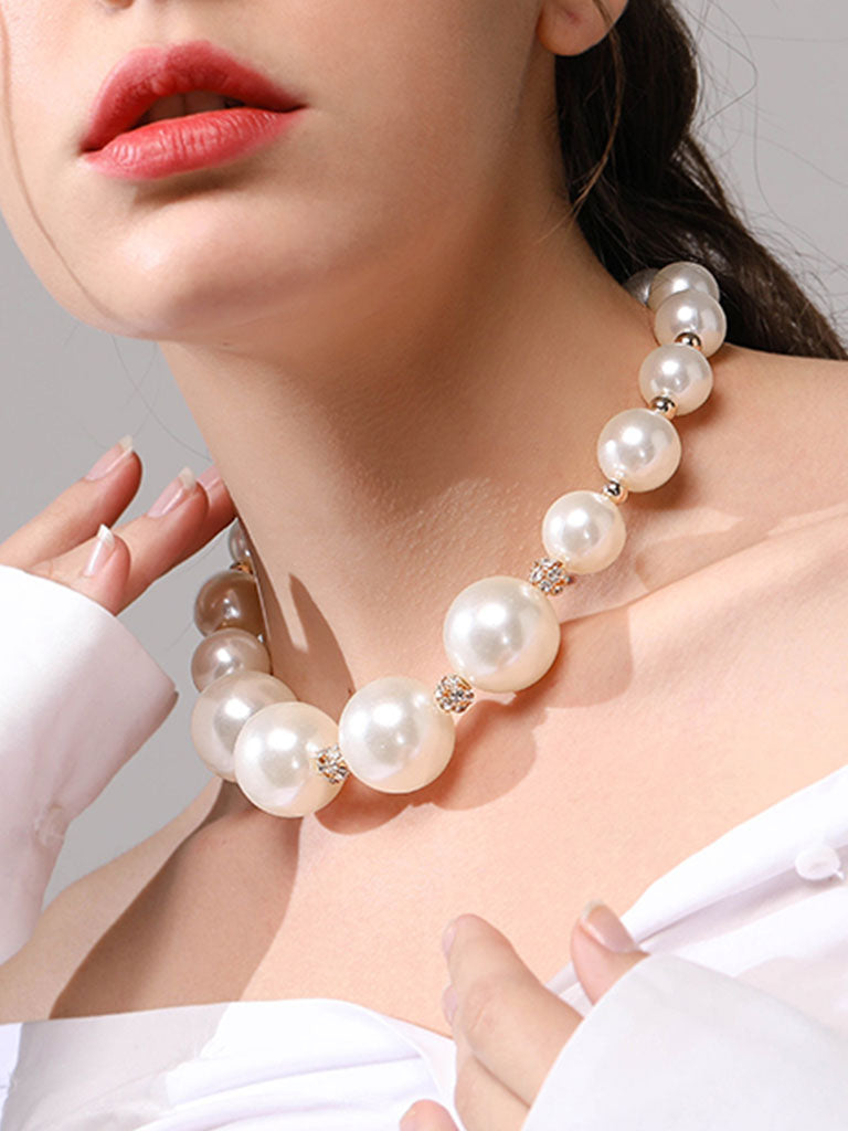 1950S Plastic Pearl And Diamond Vintage Women's Necklace