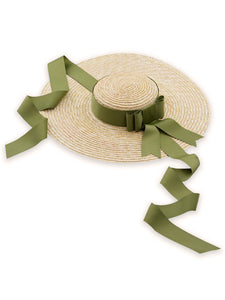 Sweet Green Bow Vintage Pride And Prejudice Same Style 1950S Straw Hat