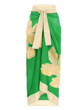 Load image into Gallery viewer, Blue Floral Print Ruffles Strap One Piece With Bathing Suit Wrap Skirt