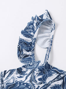 Floral Print Retro Style Strap One Piece With Bathing Suit Wrap Skirt