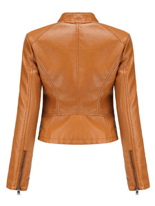 Cool Girl Coat Long Sleeve PU Leather Motorcycle Jacket
