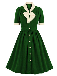 1950S Pink Bowknot Collar Vintage Styel Black Dress