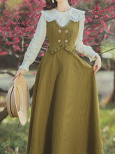 Load image into Gallery viewer, White Embroidered Doll Lapel And Mustard Green Vest Corset Suspender Dress Suit