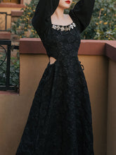 Load image into Gallery viewer, Black Glass Diamond Rose Jacquard Hollow-carved Dress 1950S Hepburn Style Outfits