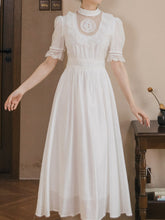 Load image into Gallery viewer, White Lace Ruffles Puff Sleeve Edwardian Revival Wedding Dress