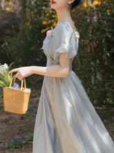 Load image into Gallery viewer, Baby Blue Square Collar Flower Princess Vintage Dress