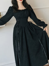 Load image into Gallery viewer, White Ruffles Jacquard Long Sleeve Waist Strap Vintage 1950S Victoria&#39;s Fairy Dress