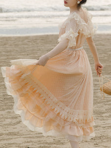 Pink Orange Ruffles Lace Vintage 1950S Swing Victoria's Fairy Dress