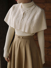 Load image into Gallery viewer, 3PS White Knitted Sweater And Cape With Brown Swing Skirt Set