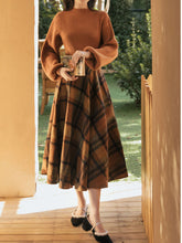 Load image into Gallery viewer, 2PS Brown Sweater And Plaid Swing Skirt 1950S Vintage Audrey Hepburn&#39;s Style Outfits