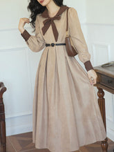 Load image into Gallery viewer, BowKnot Collar Long Sleeve Swing Dress 1950S Hepburn Style Outfits