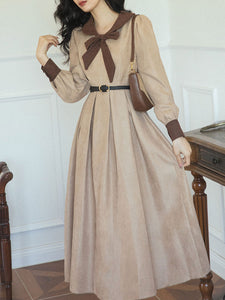 BowKnot Collar Long Sleeve Swing Dress 1950S Hepburn Style Outfits