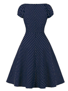 Polka Dots Off Shoulder Puff Sleeve 1950S Vintage Swing Dress