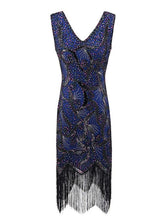 Load image into Gallery viewer, 4 Colors 1920s V Neck Sequined Flapper Dress
