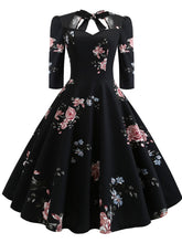 Load image into Gallery viewer, Cotton Floral Printed Back Bow Hollow Out 1950S Dress