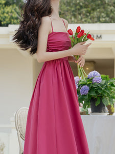 Fuchsia Spaghetti Strap Swing Vintage 1950S Dress