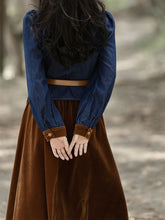 Load image into Gallery viewer, 2PS Denim Coat With Brown Velvet Swing Skirt 1950S Vintage Audrey Hepburn&#39;s Style Outfits