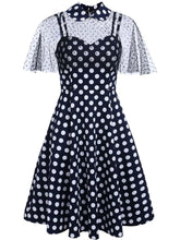 Load image into Gallery viewer, 1950S Polka Dots Swing Dress With Cape