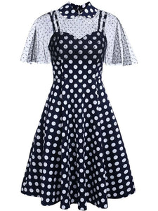 1950S Polka Dots Swing Dress With Cape