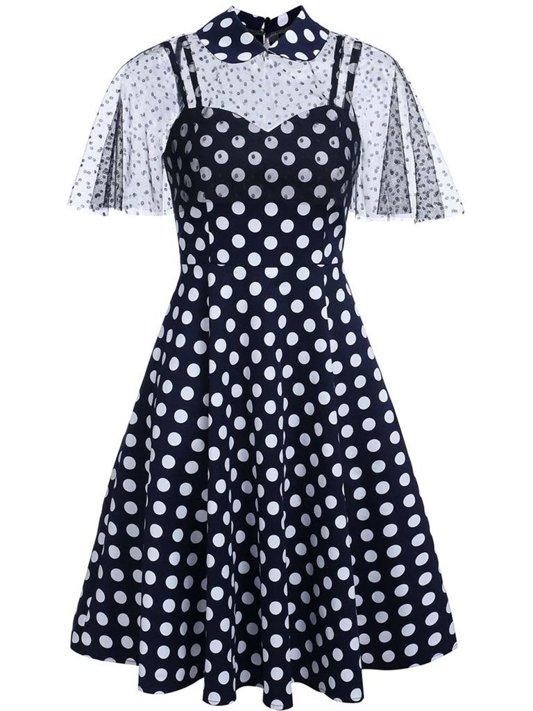 1950S Polka Dots Swing Dress With Cape
