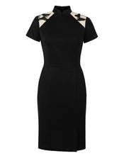 Load image into Gallery viewer, Black Semi Sheer Butterfly Short Sleeve 1950S Vintage Bodycon Dress