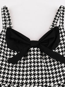 Black Houndstooth Print Spaghetti Strap 1950S Vintage Swing Dress